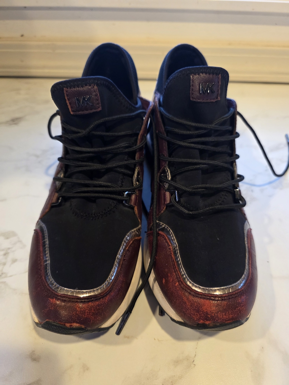 Michael Kors Black & Metallic Burgundy Women's Lace-Up Sneakers